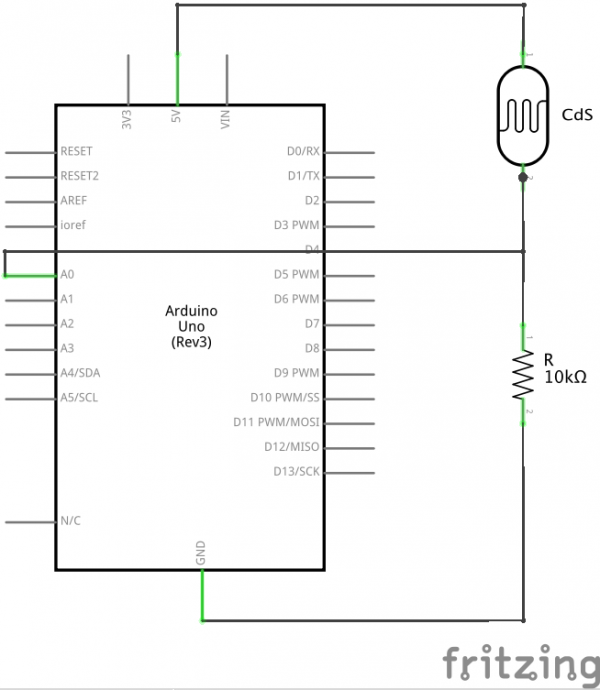 ArduinoにCdSを接続した回路図